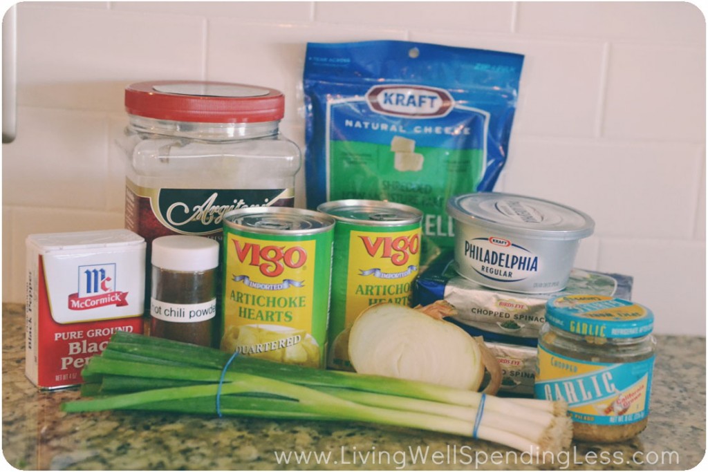 Ingredients for spinach and artichoke dip