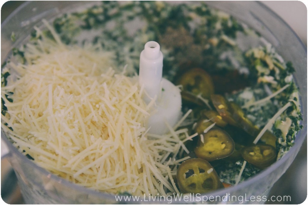 Add parmesan cheese and jalapenos to food processor