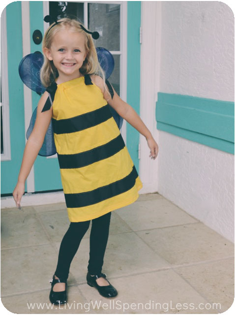 Pair the DIY bumblebee costume with black shoes.