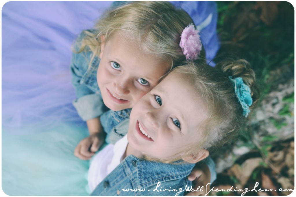 The full tulle skirts look adorable in this overhead photo of the two girls. 
