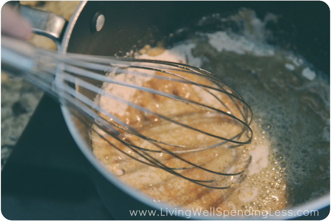 Mix flour and butter in a medium saucepan until golden brown.
