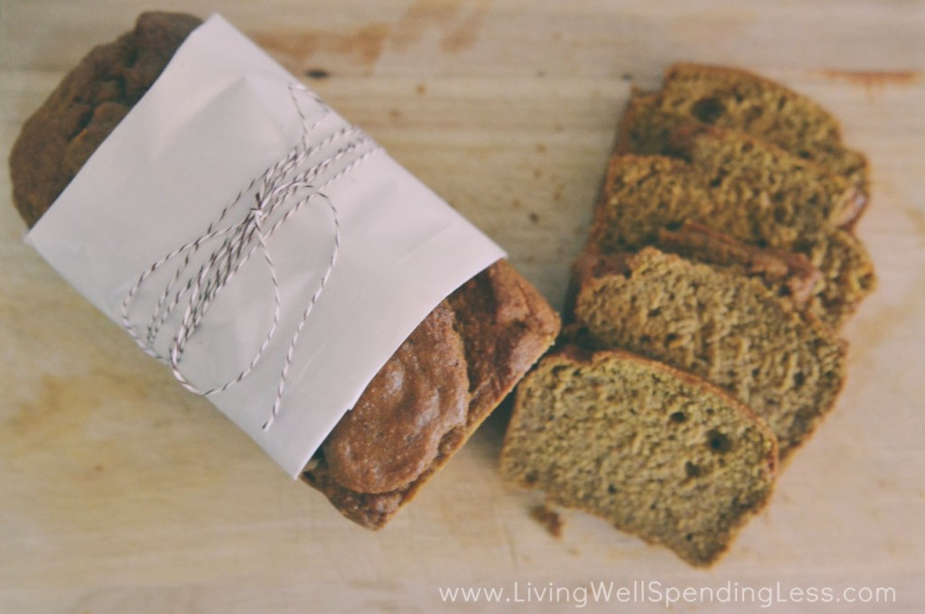 Slice chilled pumpkin bread.