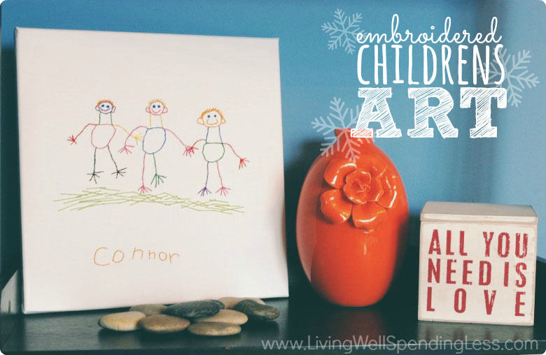 Embroidered children's art makes a perfect, sentimental holiday gift