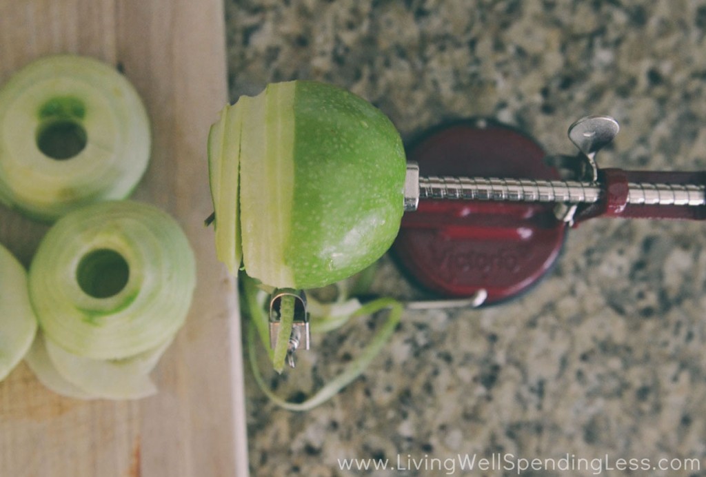 Peel and core the apples using an apple corer or by hand. 