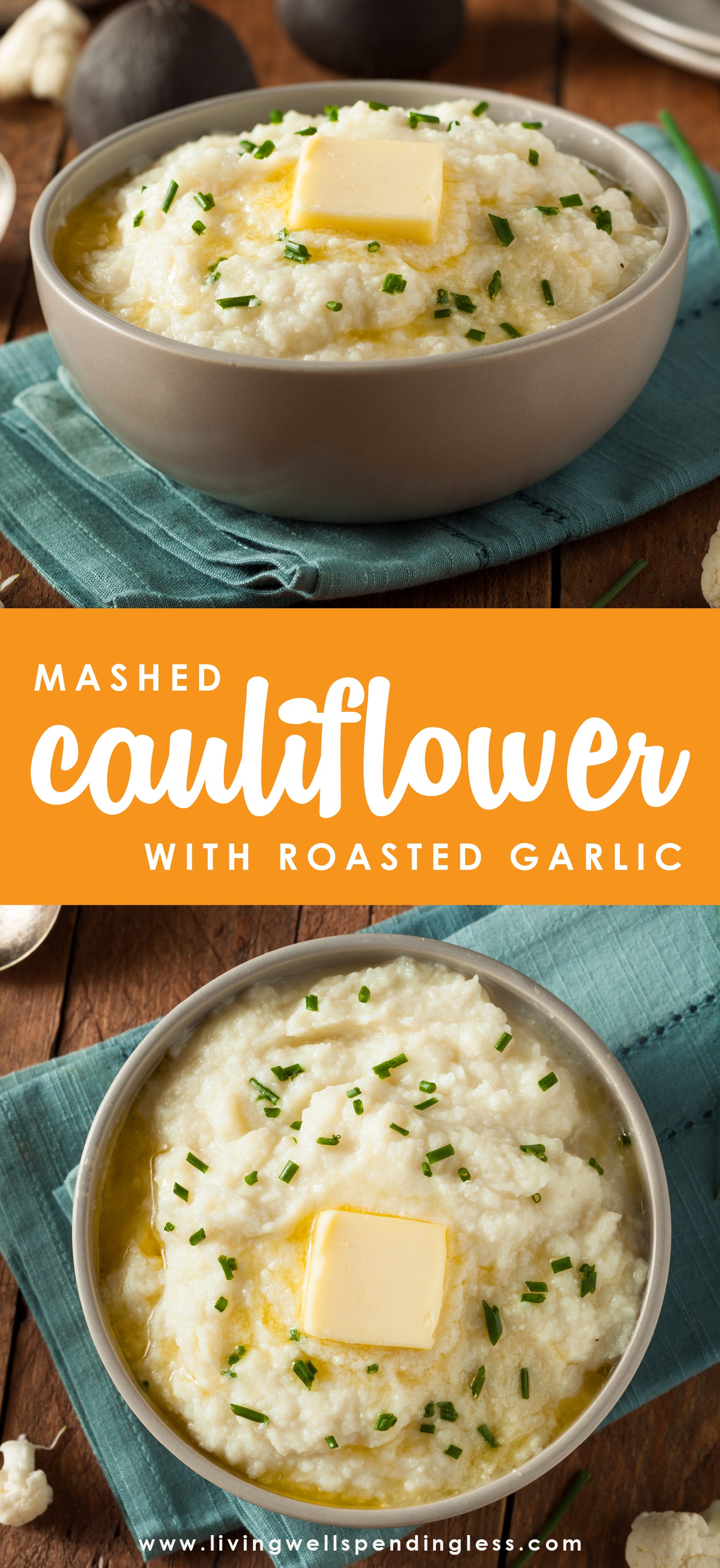 This roasted garlic mashed cauliflower recipe gives you all of the flavor with none of the guilt (and none of the carbs!) Whips up in just minutes! And it's Keto-friendly too!
Easy Mashed Cauliflower Recipe | Keto Mashed Cauliflower | Roasted Garlic Mashed Cauliflower Recipe | Easy Roasted Garlic Mashed Cauliflower | Best Roasted Garlic Mashed Cauliflower