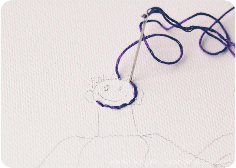 Start embroidering around the outlined drawing