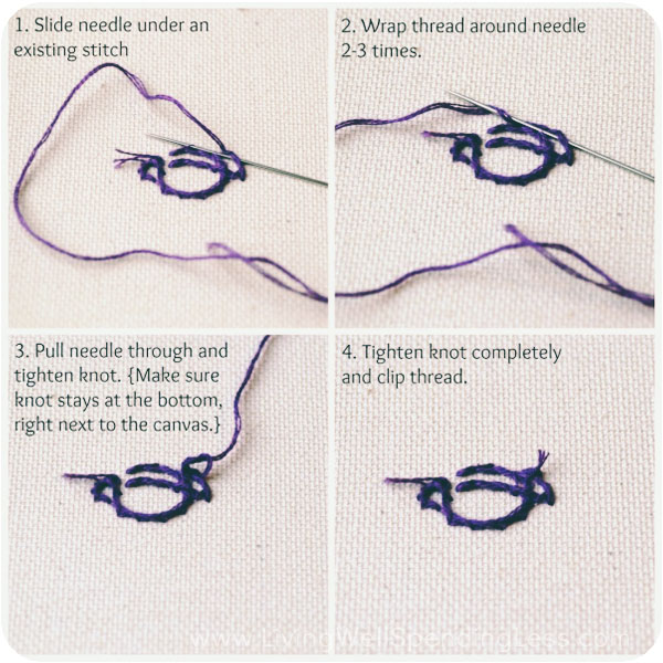 Easy to follow steps to embroider and knot the thread