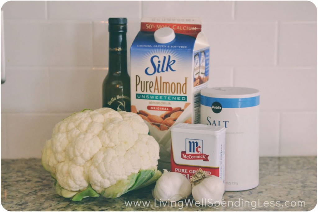 Ingredients for mashed cauliflower with roasted garlic