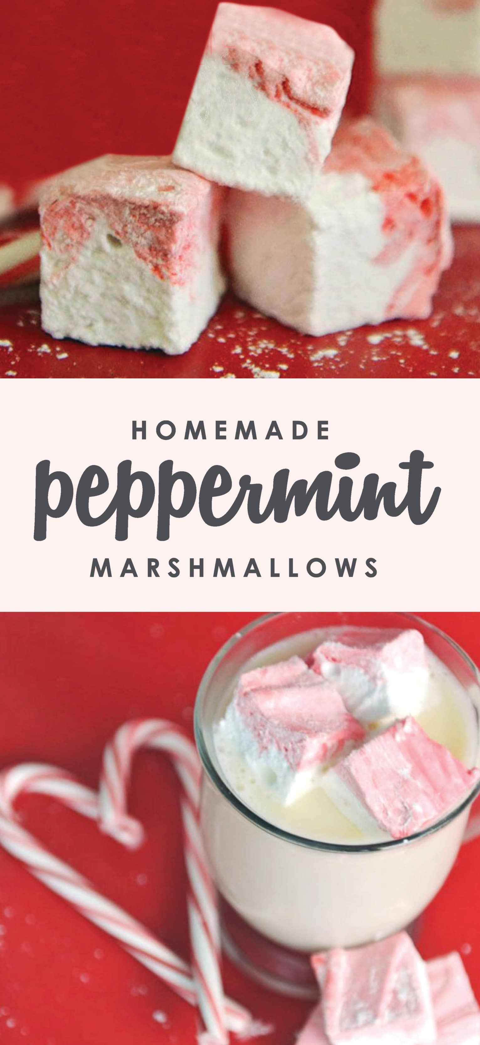 These homemade peppermint marshmallows are a fun twist on the ordinary marshmallow. The perfect addition to a cup of hot chocolate.
Homemade Peppermint Marshmallows | Peppermint Marshmallows Recipe | Peppermint Crunch Marshmallows | Yummy Mallows