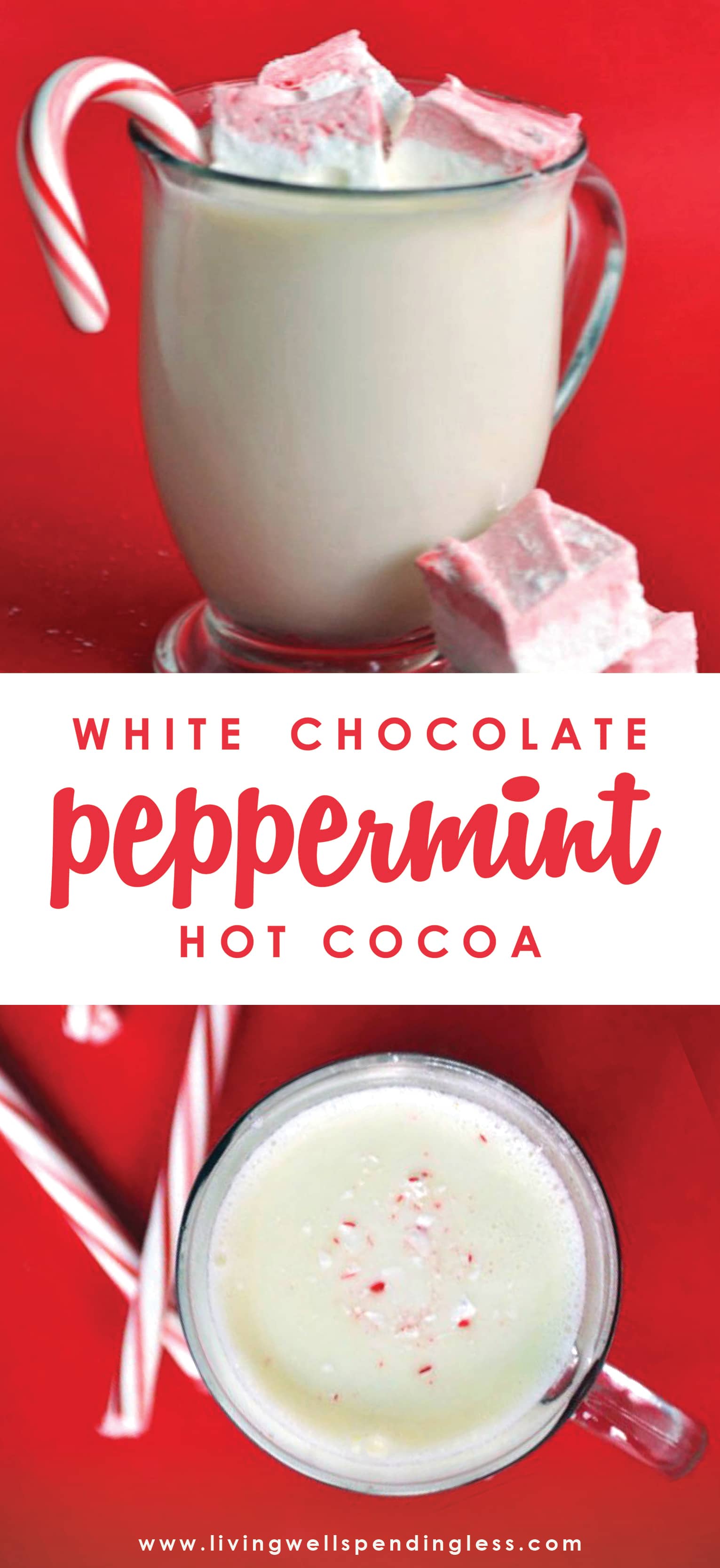 This Homemade White Chocolate Peppermint Hot Cocoa is sure to become a family favorite!