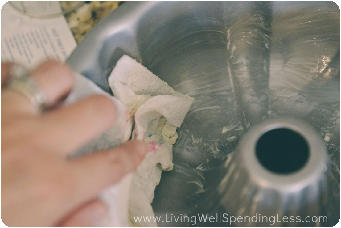 Grease and flour a bundt pan.