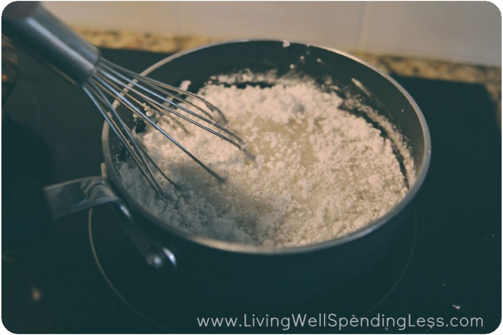 After the cake has cooled, start making the glaze.