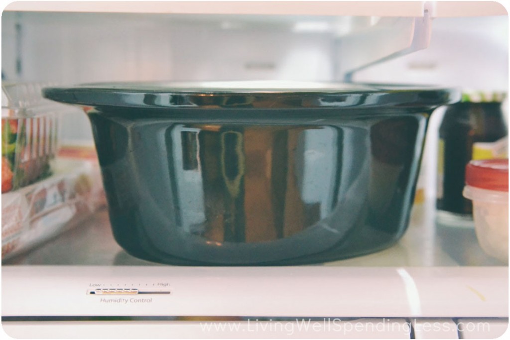 Carefully transfer the crockpot to the refrigerator to completely cool.