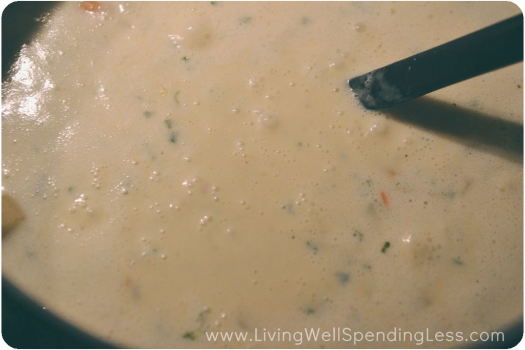 Allow soup mixture to thicken while occasionally stirring. 