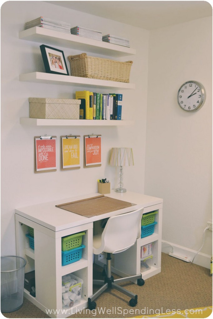 Motivational printables on clipboards above my desk keep me focused and energized while I work. 