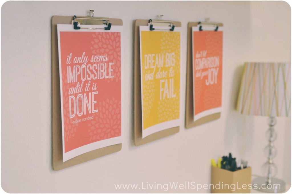 These cute motivational printables were easy to hang on clipboards and make cute office wall art. 