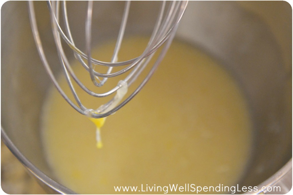 Whisk eggs, milk, oil, and extracts until eggs are well blended.