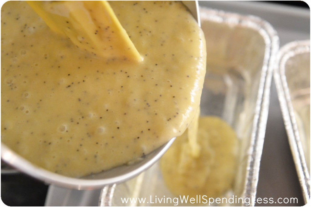 Pour mixture into 2 greased loaf pans.