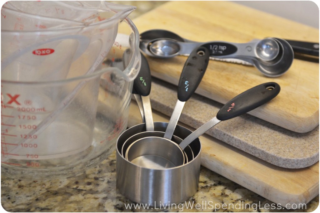 Plan ahead when you freezer cook. Assemble your measuring cups, spoons and cutting boards before yous start. 