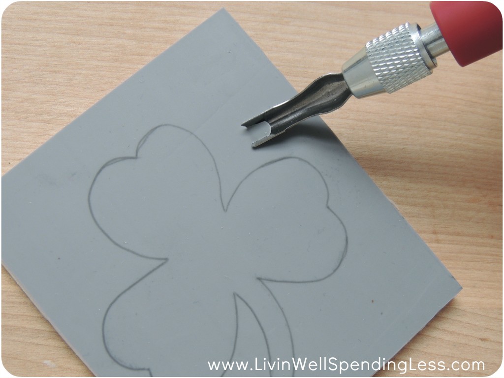 To cut out your stamp, cut a perimeter around the design to give yourself a little buffer to avoid any mistakes.