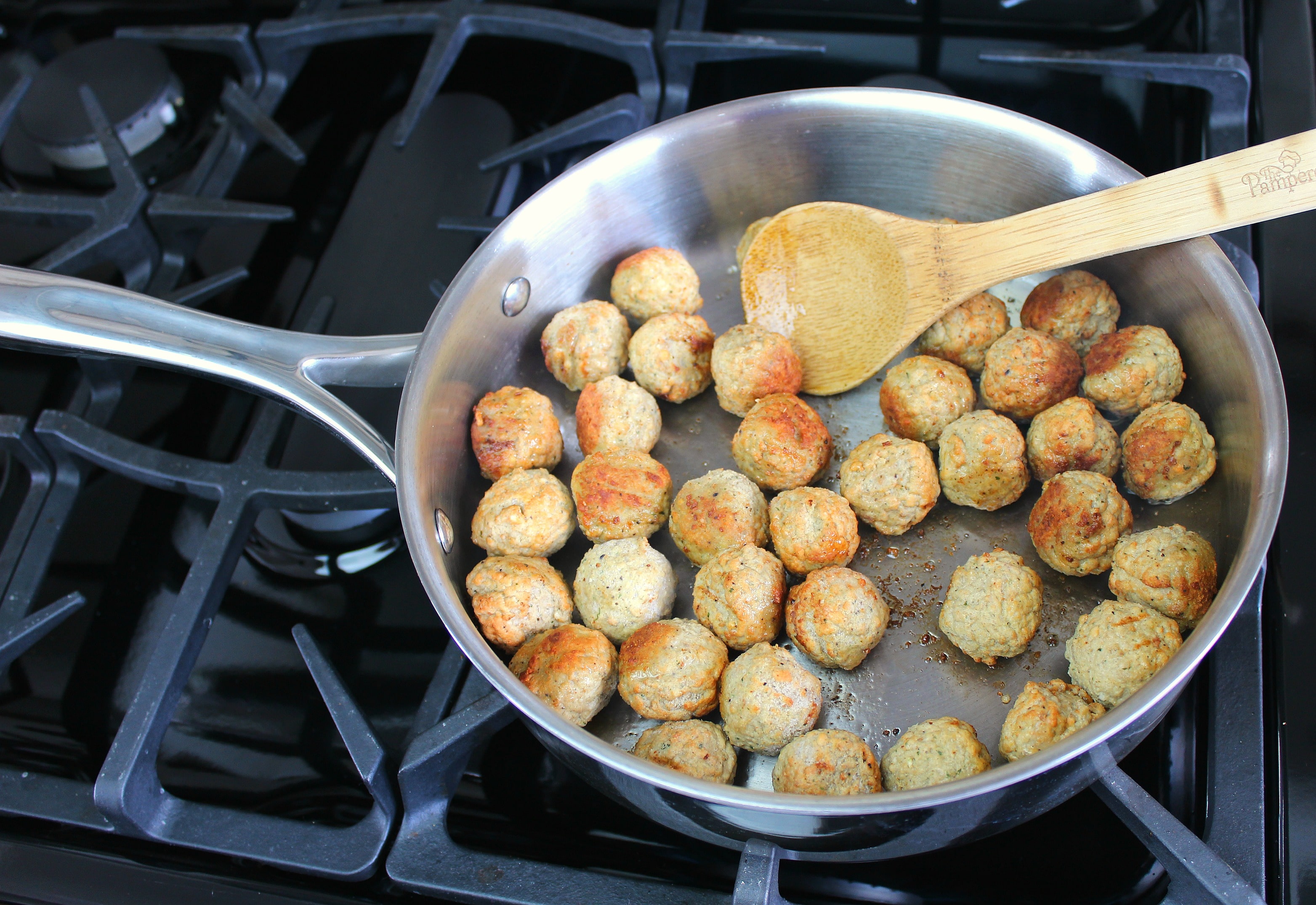 Saute frozen meatballs in a ban with olive oil. 