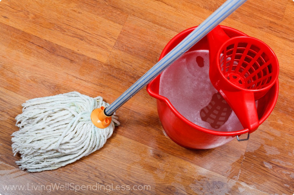 bucket broom soapy
