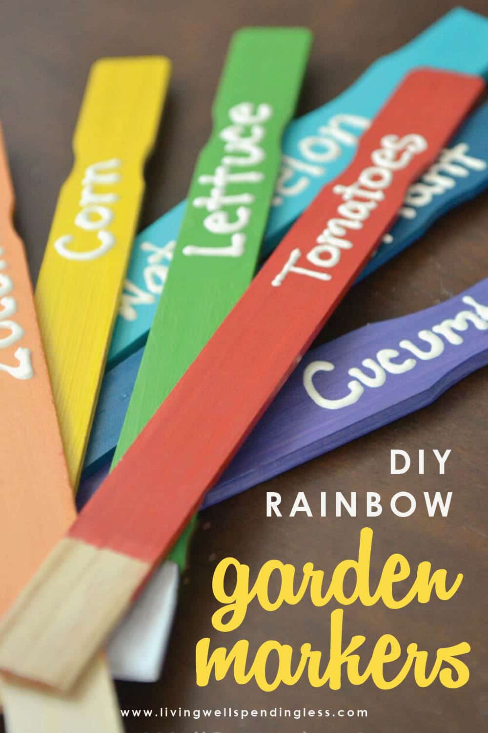 Looking for a cute and fun way to decorate your garden and remember what you planted where? These DIY Rainbow Garden Markers are adorable and a snap to make! #gardenmarkers #gardenmarkerideas #gardenmarkerhacks #gardening #diyhomedecor #diygarden