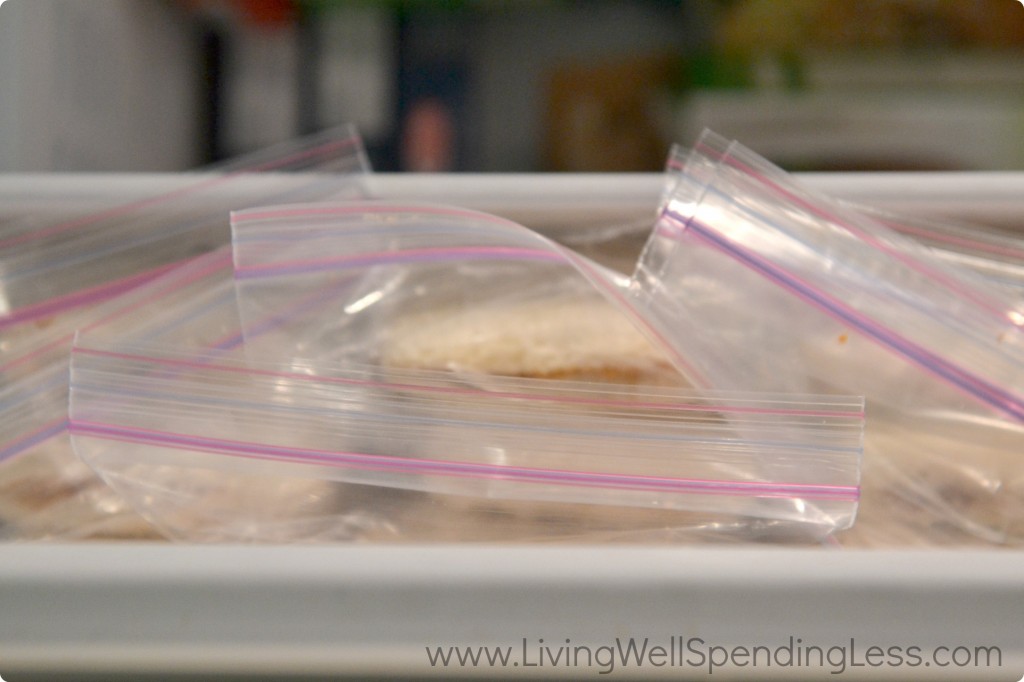Package your DIY Uncrustables in freezer bags for fast lunches to go!