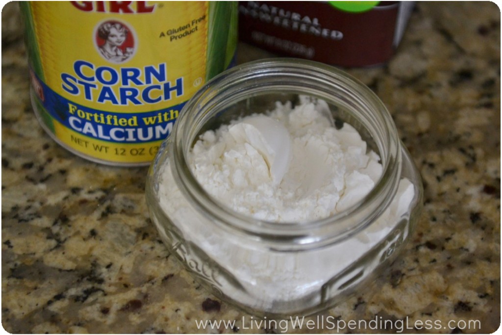 Place 1/4 cup of corn starch into your container. 