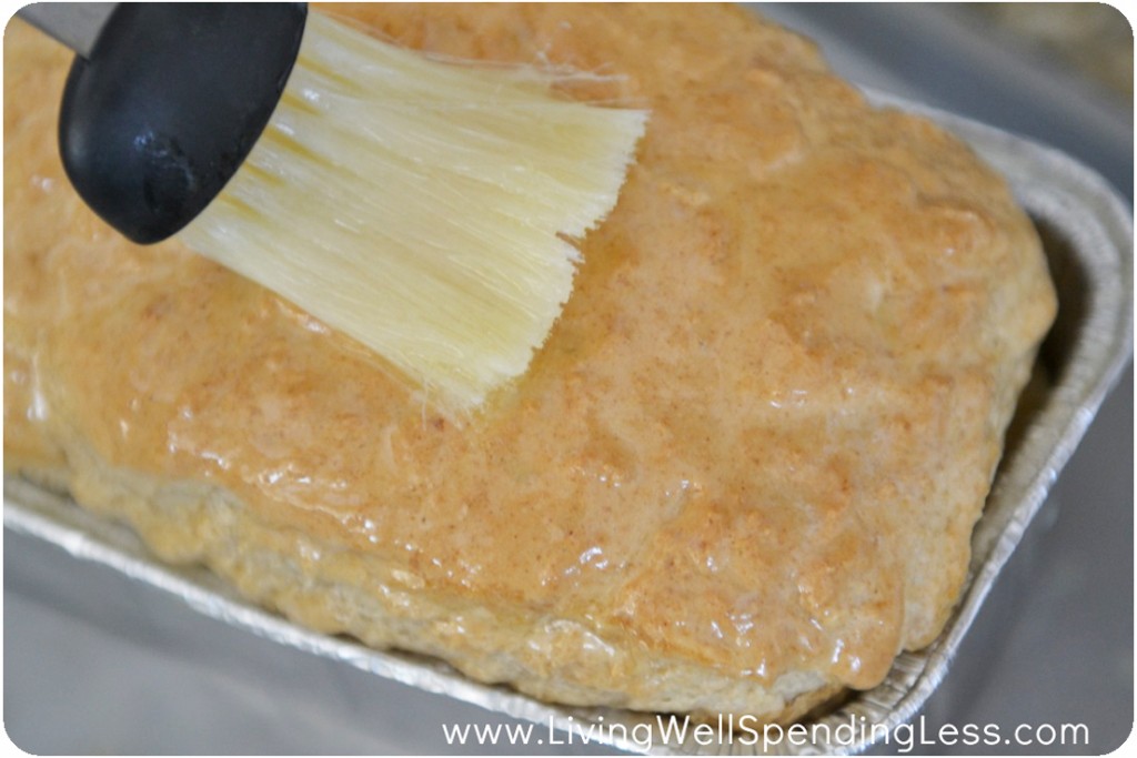 Brush the top of your beer bread with melted butter for a delicious finish. 