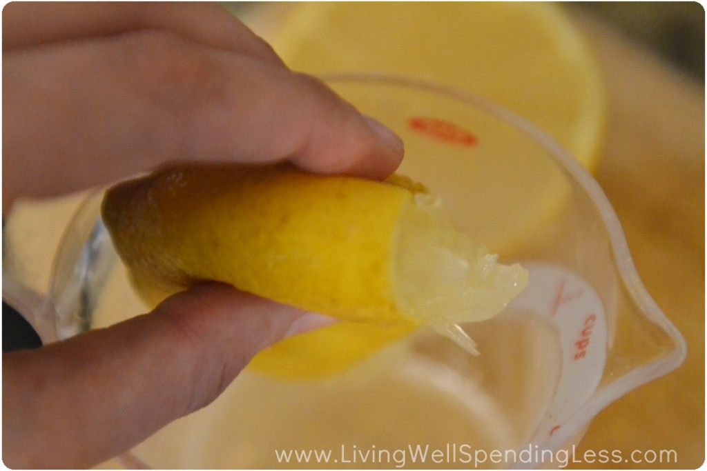 Juice the lemons by hand into a liquid measuring cup.