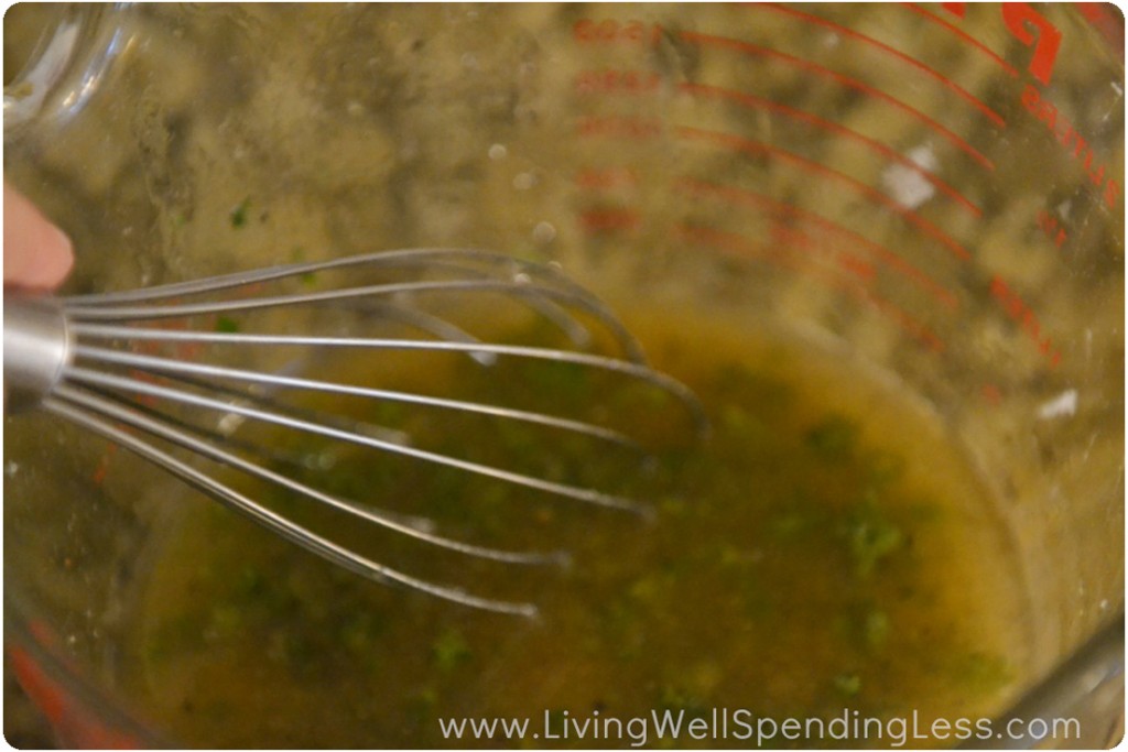 Whisk together the honey, lemon juice and herbs with the olive oil.