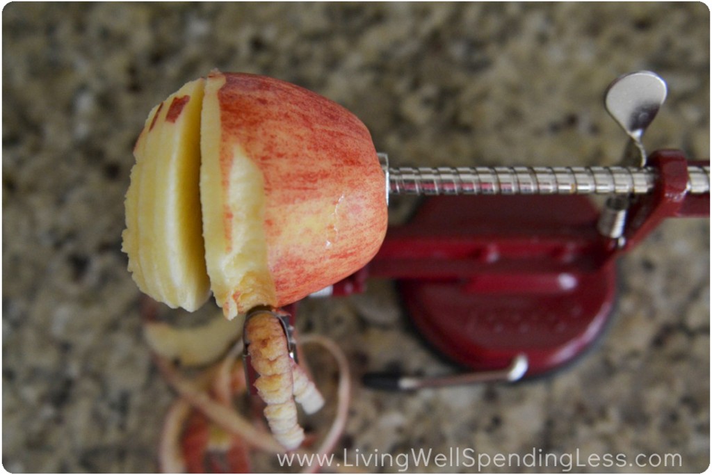 Peel and core apples, by hand or using an apple corer like this one. 