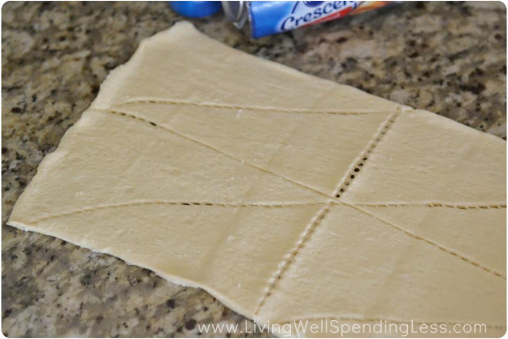 Lay out the Crescent Roll dough on a flat surface like a counter top. 