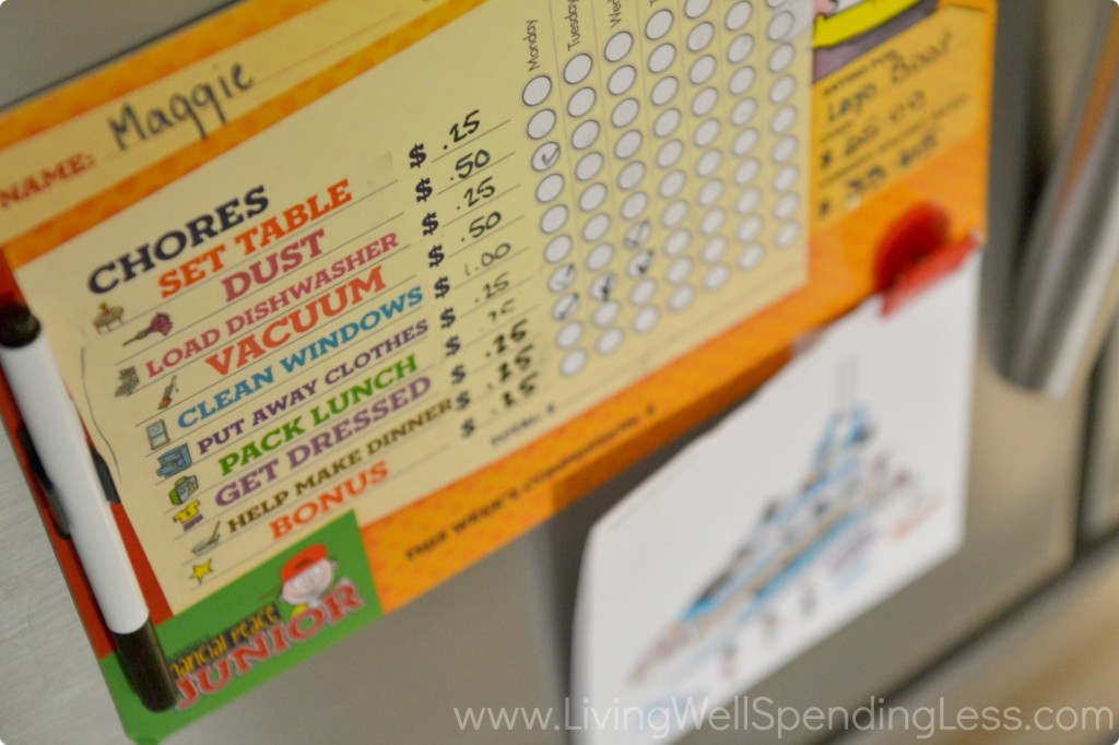 Posting a chore chart on the fridge helps kids track their allowance earnings. 