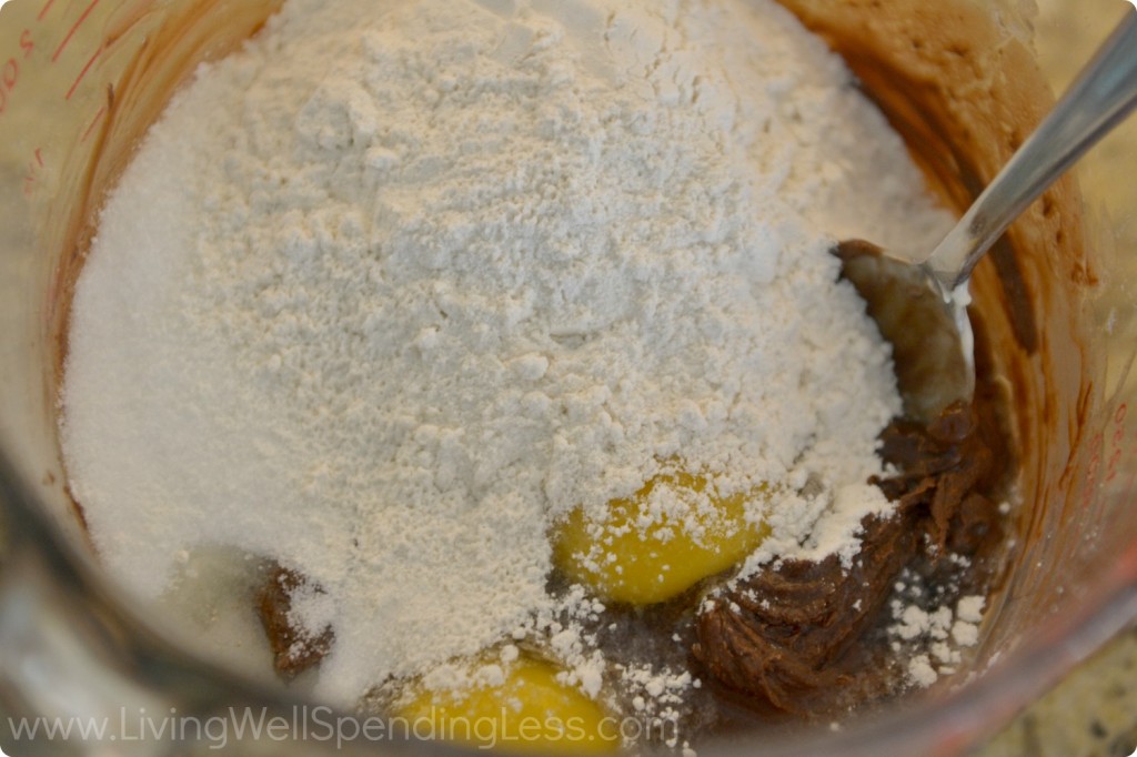 Add sugar, eggs, flour, and salt and mix until smooth.