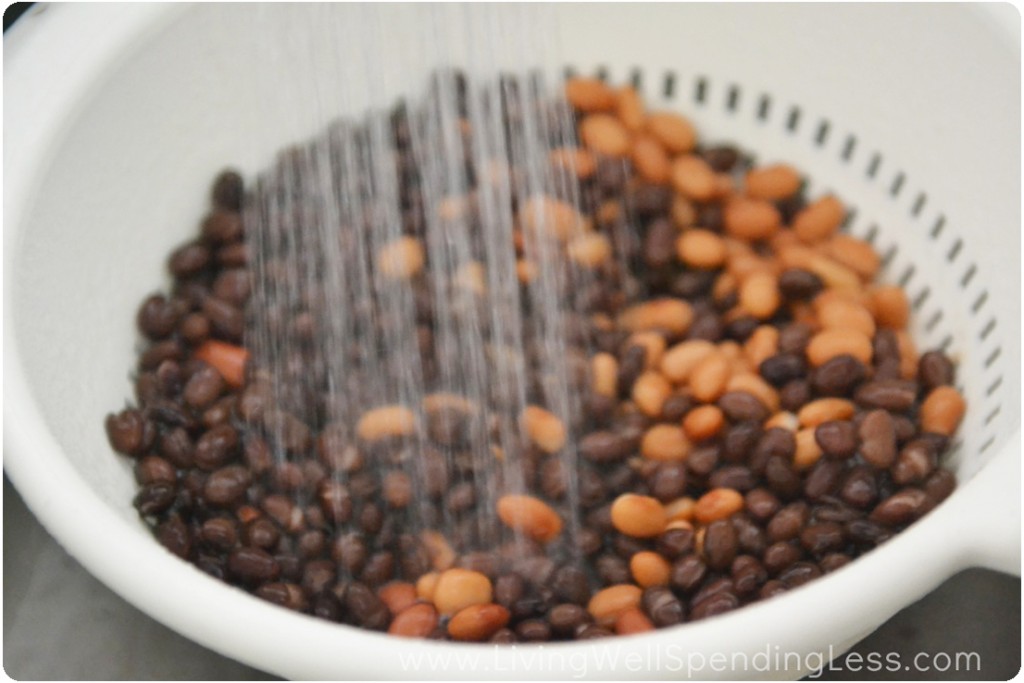 Drain and rinse the pinto and black beans before you add them to your taco soup. 