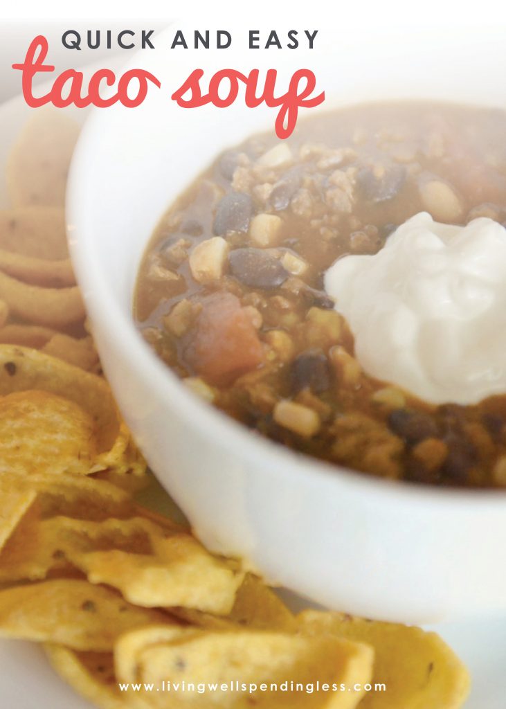 Looking for an easy make-ahead soup? This quick and easy taco soup will be your new favorite! This simple soup is full of protein and great flavor. It's a hearty vegetarian option that your whole family will love. Make it ahead and freeze or enjoy it tonight!