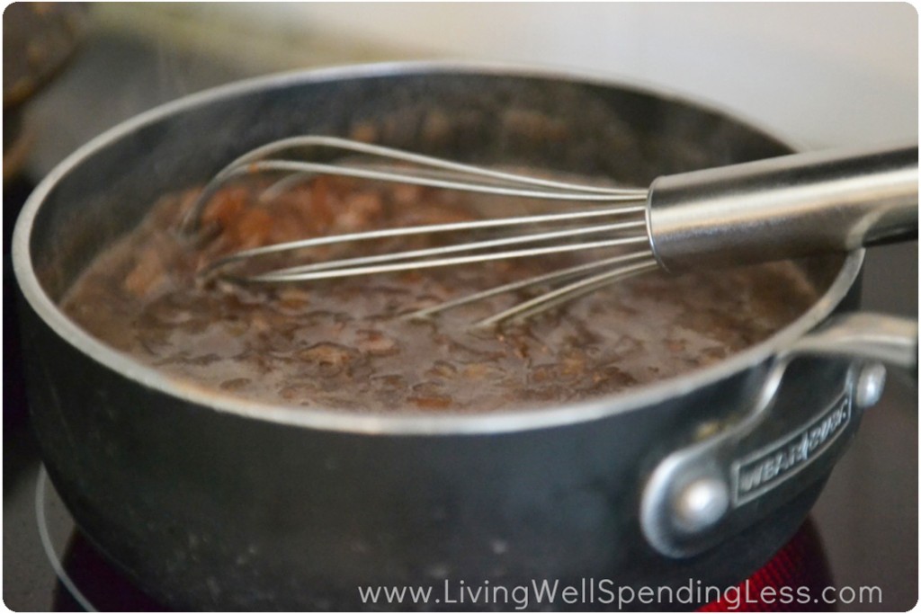 Whisking the marinade in a small sauce pan creates a savory sauce.