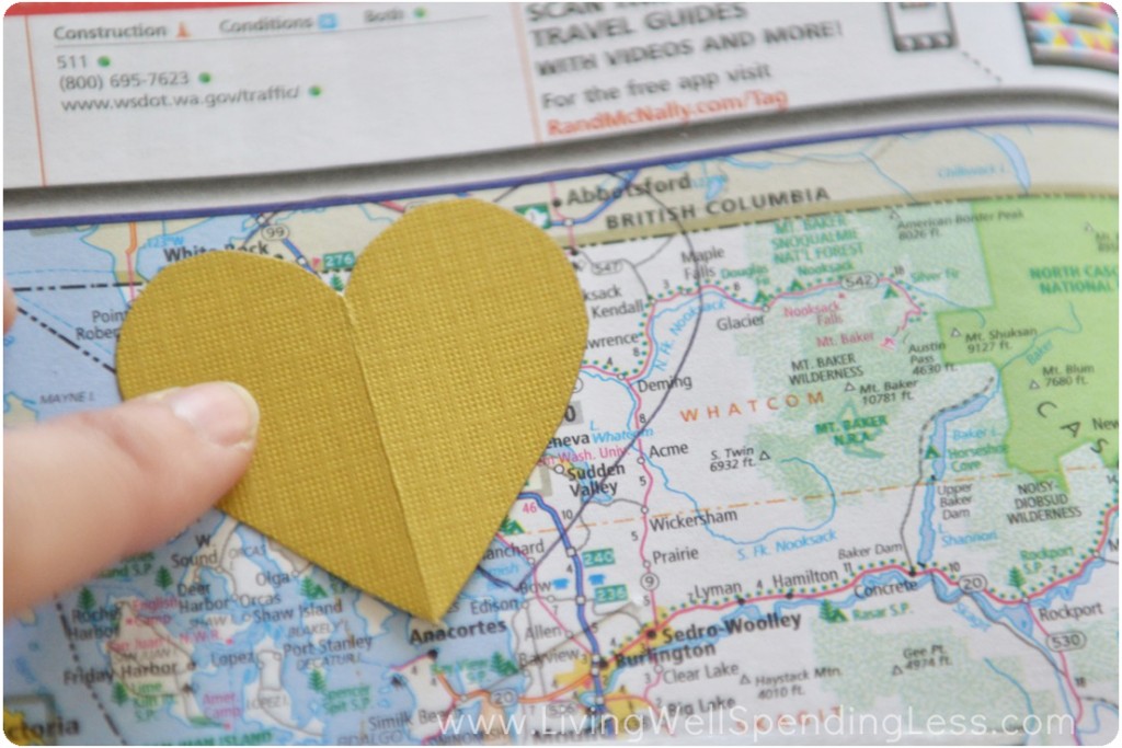 Trace the heart outline on a map around a spot that's important to you. 