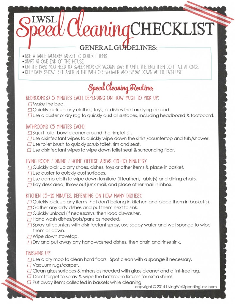 Speed Cleaning Checklist, Free Printable