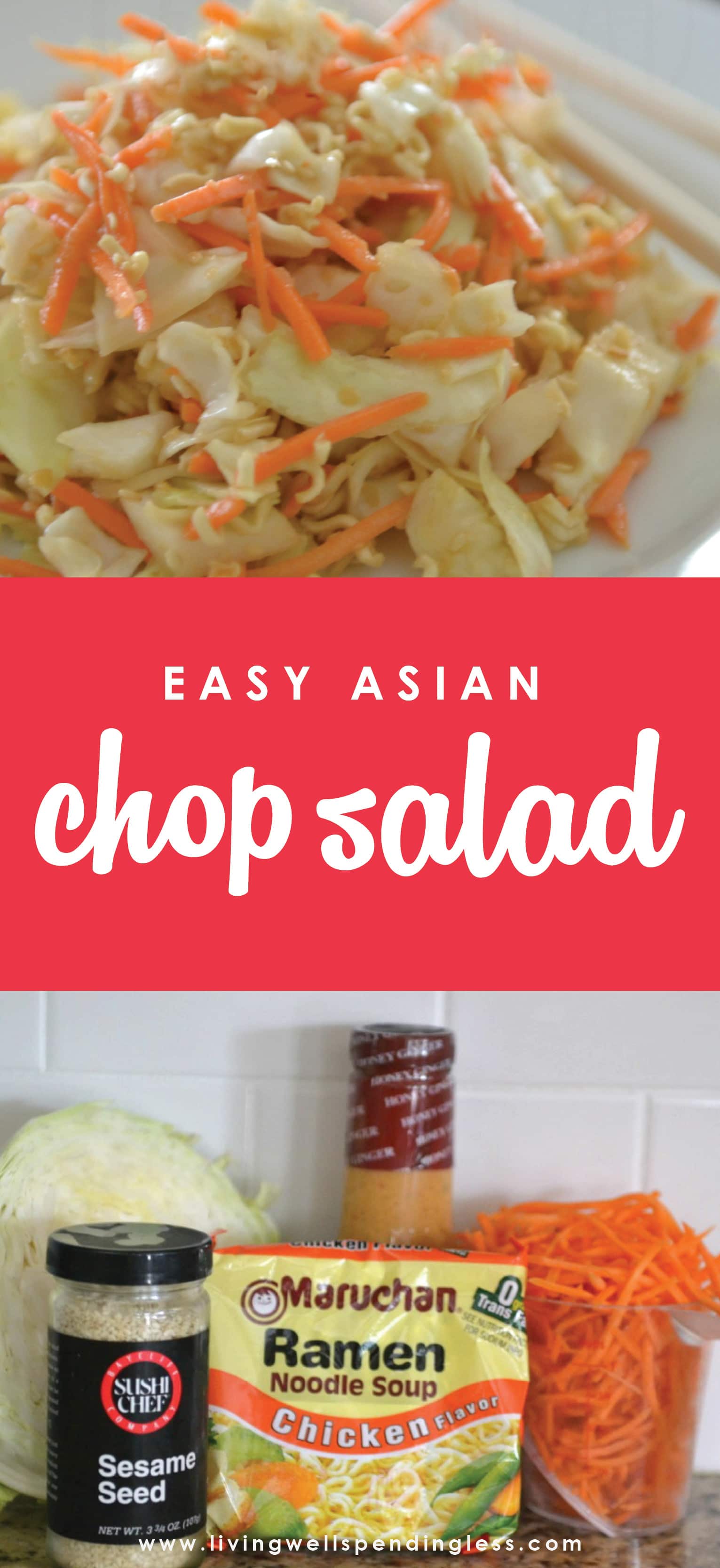 Need a quick & simple meal idea for hot summer nights? This Easy Asian Chop Salad has a ton of flavor, crunch and comes together with only 5 ingredients!