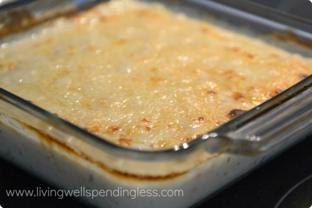 Bake the creamy chicken casserole in oven until brown and bubbly. 