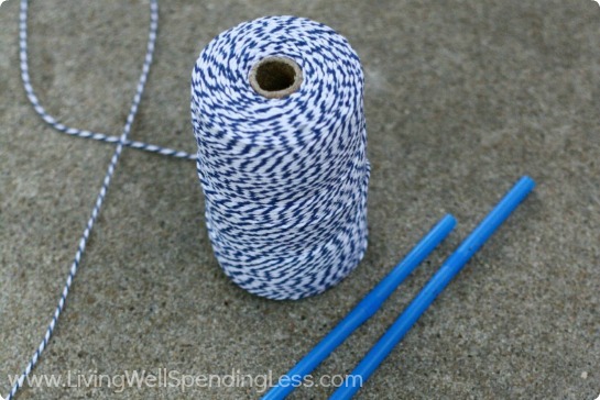 Assemble some bakers twine and bendable straws for your homemade bubbles project. 