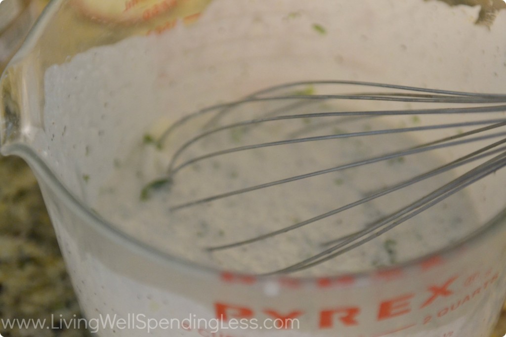 Whisk your wet ingredients and seasoning together in a bowl or measuring cup.