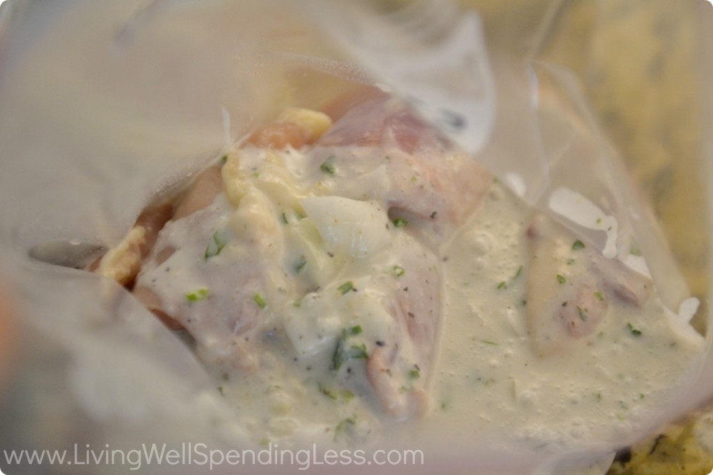 Marinate the chicken in a bag for at least 30 minutes, or freeze until use.