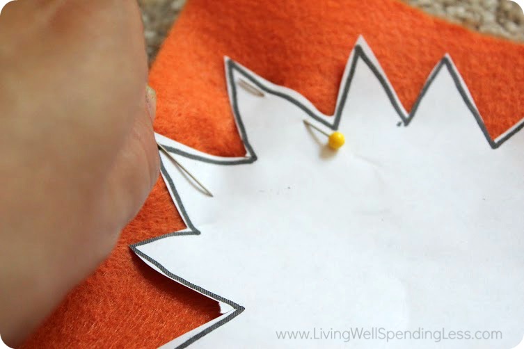 Pin your cut out patterns onto the pieces of felt. 