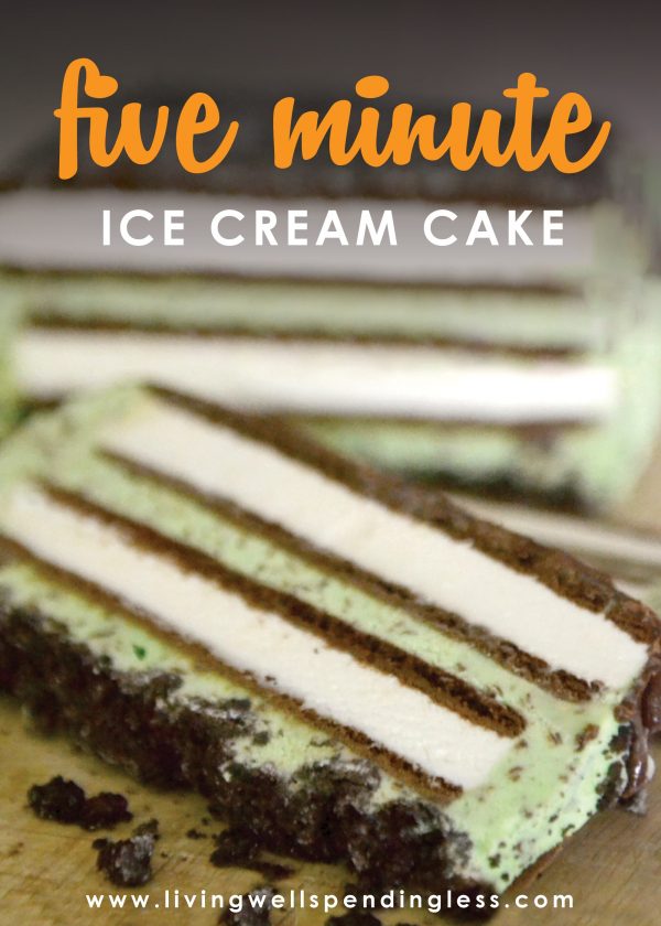 Need a go-to dessert for all those last minute gatherings? This show-stopping ice cream cake comes together in just five minutes with four simple ingredients! Customize with your favorite flavors for an amazing dessert everyone will RAVE about!
