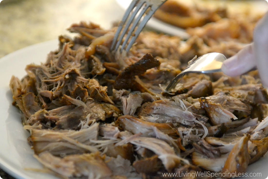 When you're ready, the pork cooks beautifully in the slow cooker, ready to shred and enjoy!