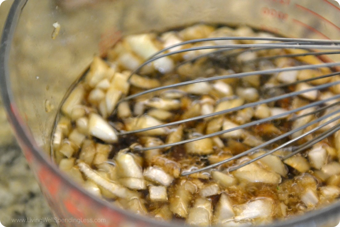 Whisk together the olive oil, onions, garlic and soy for the Hawaiian chicken marinade. 